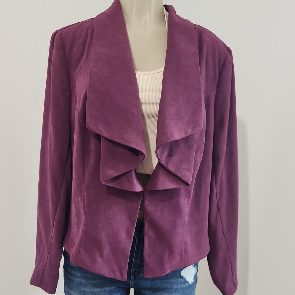Dressbarn Womens Velvet Purple Waterfall Blazer Saze 14/16